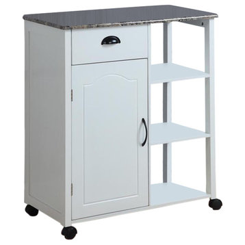 Atticus Wood and Marble Veneer Top Kitchen Cart, White