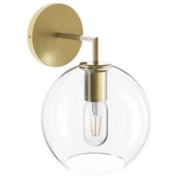 Brass 1-Light Clear Glass Shade Wall Sconce Light