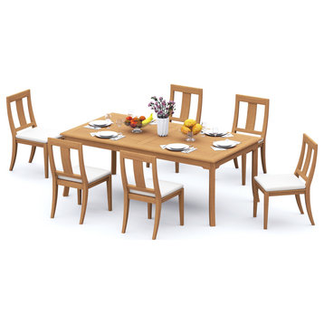 7-Piece Outdoor Patio Teak Dining Set: 83" Rectangle Table 6 Osbo Armless Chairs