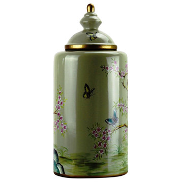 Pasargad Dc Modern Contemporary Turquoise Floral Porcelain Jar