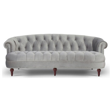 La Rosa Victorian Chesterfield Tufted Sofa, Opal Grey Velvet