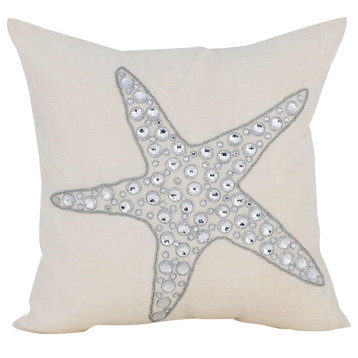 Ivory Throw Pillow Covers 16"x16" Cotton, Starfish Crystals