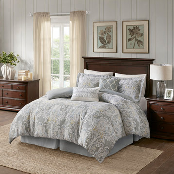 Harbor House Hallie 6 Piece Cotton Comforter Set, King Size, Grey