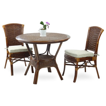 Set of 2 Alexa Dining Side Chairs w/Cushion and Round Dining Table, Dark Walnut