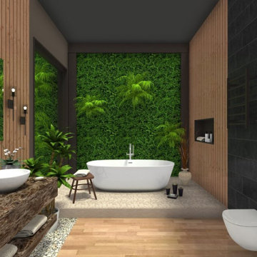 Tropical bathroom with bathtub