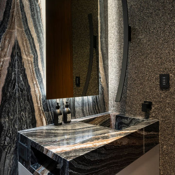 Bighorn Palm Desert luxury home modern marble bathroom sink and vanity