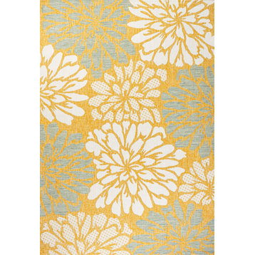 Zinnia Modern Floral Textured Weave Indoor/Outdoor, Yellow/Cream, 8x10