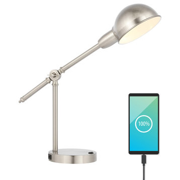 Curtis 20.25" Iron Adjustable Dome Shade LED Task Lamp With USB Charging Port, Nickel