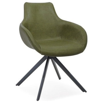 Albirto Arm Dining Chair, Dark Green Matte, Black Steel legs