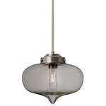 Besa Lighting - Besa Lighting 1TT-MIRASM-SN Mira - One Light Stem Pendant with Flat Canopy - Our Mira is a modern and pleasing compact heart shape, with a closed bottom, its retro styling will gracefully blend into today's environments. Our Frost glass is clear pressed glass that has been etched to diffuse the light, resulting in a semi-translucent appearance. Unlit, it appears as simply a textured surface like satin, but when lit the glass has a calming glow. The smooth satin finish on the clear outer layer is a result of an extensive etching process. This handcrafted glass uses a process where every glass is consistently produced using a press mold, keeping variations to a minimum. The stem pendant fixture is equipped with an adjustable telescoping section, 4 connectable stem sections (3", 6", 12", and 18") and low Profile flat monopoint canopy. These stylish and functional luminaries are offered in a beautiful brushed Bronze finish.  No. of Rods: 4  Canopy Included: TRUE  Shade Included: TRUE  Cord Length: 120.00  Canopy Diameter: 5 x 5 x 0 Rod Length(s): 18.00  Dimable: TRUEMira One Light Stem Pendant with Flat Canopy Satin Nickel Smoke GlassUL: Suitable for damp locations, *Energy Star Qualified: n/a  *ADA Certified: n/a  *Number of Lights: Lamp: 1-*Wattage:60w Medium base bulb(s) *Bulb Included:No *Bulb Type:Medium base *Finish Type:Satin Nickel