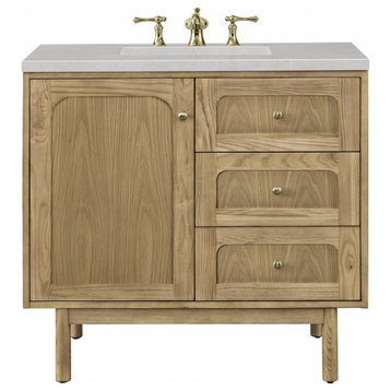 36" Floating Modern Oak Single Sink Bathroom Vanity Quartz, James Martin