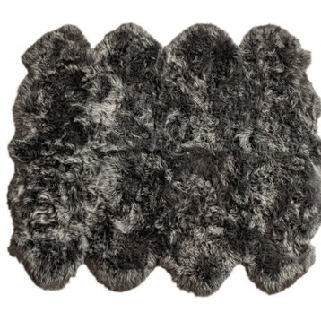 6' X 6' Grey Wool Sheepskin Handmade Area Rug