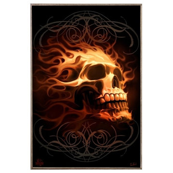 Fire Skull, Birch Wood Print