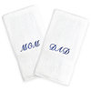 "Mom & Dad" White Hand Towels With Navy Embroidery, Set of 2