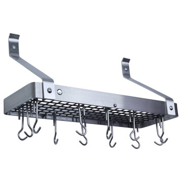 Handcrafted 24" Bookshelf Wall Rack w Straight Arms & 12 Hooks Stainless Steel