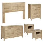 OSP Home Furnishings - Stonebrook Deluxe 5 Piece Bedroom Set, Classic Walnut Finish, Canyon Oak - Create the perfect bedroom or guest room with our Stonebrook bedroom set. Suite includes: One Queen/full headboard, two USB powered nightstands, one 6-drawer dresser,4 one 4-drawer chest. Deep drawers make putting even bulky folded items away easy. All pieces feature sturdy metal drawer glides with safety stops, elevating Stonebrook to a bedroom favorite for years to come. Achieve a chic, modern, aesthetic with either a blonde or deep walnut woodgrain finish that will fit in effortlessly with popular styles like Rustic Coastal, Modern Farmhouse or an eclectic Boho vibe. Assembly required. 4- Drawer Dim- 31.25" W x 17.5" D x 41.25" H, 6-Drawer Dresser Dim-56.25" W x 17.5" D x 32.75" H, Night Stand Dim- 18.5" W x 18" D x 24.75" H, Queen/Full Headboard Dim- 67" W x 3" D x 48.25" H