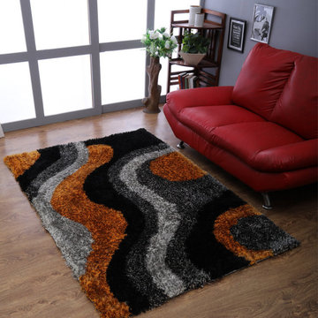 Hand Tufted Shag Polyester Area Rug Abstract Multicolor