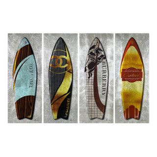 Fashion Surfboards Frameless Printed Tempered Glass Wall Art Set of 4 -  Beach Style - Wall Accents - by Empire Art Direct