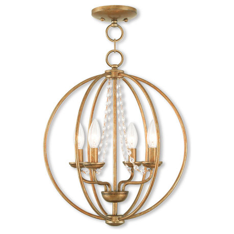 Arabella 4-Light Mini Chandelier/Flush Mount, Antique Gold Leaf