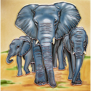 4x4" Elephant With 2 Babies Art Tile Ceramic Drink Holder Coaster
