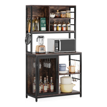 Tribesigns Bakers Rack Hutch, Kitchen Rack With Wine Cabinet and Glass Holder