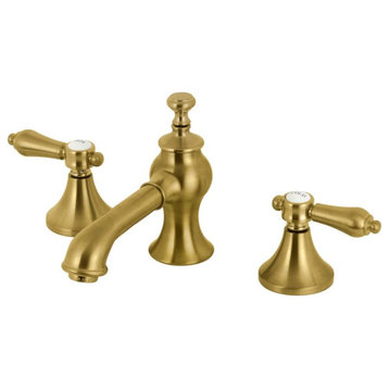 Traditional Bathroom Faucet, Widespread Design With 2 Levers, Brushed Brass