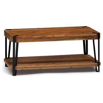 Ryegate Natural Live Edge Solid Wood With Metal Coffee Table, Natural, 48"x32"