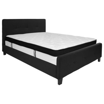 Tribeca Queen Size Tufted Upholstered Platform Bed in Black Fabric with...