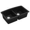 Karran Undermount Quartz 32" 50/50 Double Bowl Kitchen Sink, Black