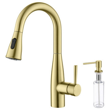 Bari Single Handle Pull Down Sink Faucet and Soap Dispenser, Brushed Gold