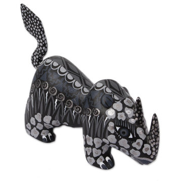 Novica Handmade Grey Rhino Wood Alebrije Figurine