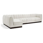 Meridian Furniture - Quinn Chenille Upholstered 5-Piece L-Shaped Modular Sectional, Cream - The Quinn Modular Sectional is a stunning piece crafted in a rich and luxurious cream chenille fabric. Its awe-inspiring design and exceptional quality make it a perfect addition to any space, whether it's a living room, bedroom, or office. The sectional's plush cushioning and sturdy frame provide both comfort and durability, ensuring that it will be a favorite for years to come. Whether you're looking for a statement piece or simply a comfortable seating option, the Quinn sectional is an excellent choice.
