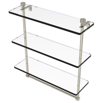 Foxtrot 16" Triple Tiered Glass Shelf with Towel Bar, Polished Nickel