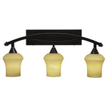 Toltec Lighting - Toltec Lighting 173-BC-680 Bow - Three Light Bath Bar - Bow 3 Light Bath Bar Shown In Black Copper Finish with 5.5" Zilo Cayenne Linen Glass.Assembly Required: TRUE