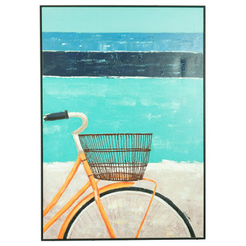 Contemporary Retro Abstract Bicycle Oil Painting Basket Coastal Canvas