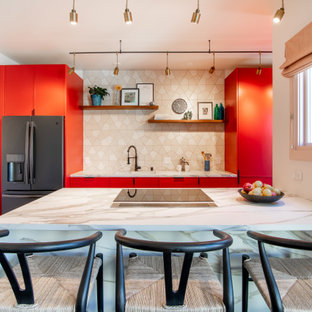 75 Beautiful Kitchen With Red Cabinets And Marble Countertops