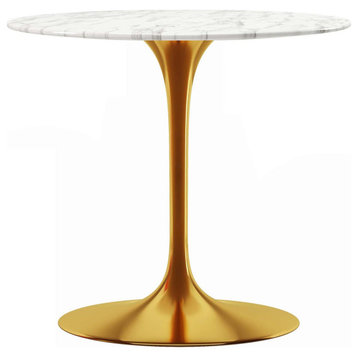 Rose 32" Round Marble Dining Table, Gold Base