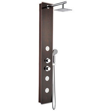 Pure 59" 3-Jetted Shower Panel,Heavy Rain Shower,Spray Wand,Mahogany Deco-Glass