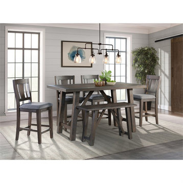 Picket House Furnishings Carter Counter Height 6PC Dining Set in Gray
