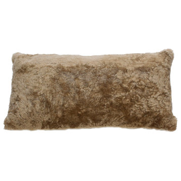 New Zealand Curly Shorn Sheepskin Rectangle Cushion, 11x22", Butterscotch