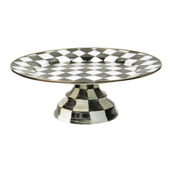 Courtly Check Enamel Pedestal Platter - Large | MacKenzie-Childs - Serving Dishes And Platters