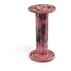 Shea's Wildflower - Vintage Wood Spool, Medium, 6"x6"x11.5", Pink Washed - Wreaths And Garlands