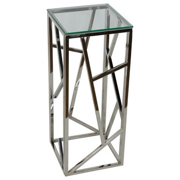 Cortesi Home Pisa Plant Stand Side Table, Stainless Steel With Glass Top