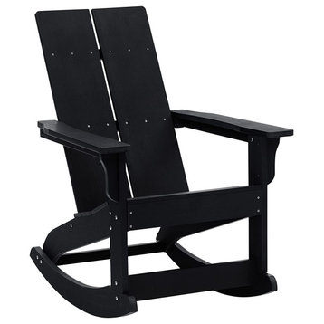 Modern Adirondack Chair, Unique Design With Slanted Seat and Wide Arms, Black