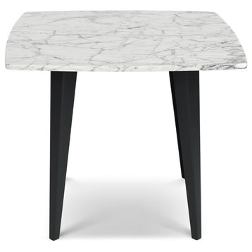 Soro 24" Square Italian Carrara White Marble Side Table With Metal Legs