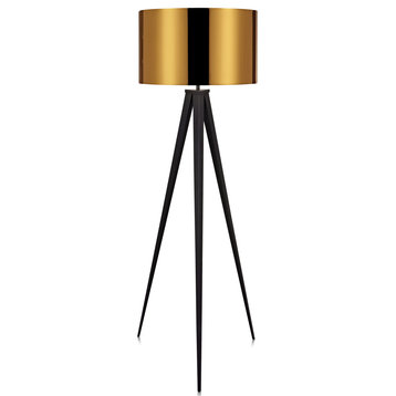 60" Tall Standing Tripod Floor Lamp, Gold