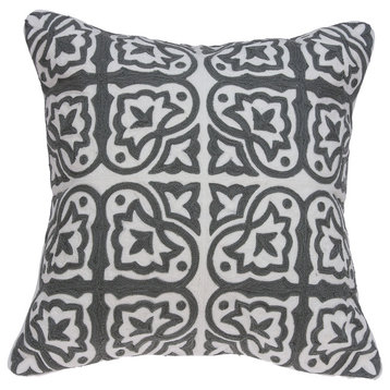 Heera Traditional Gray and White Pillow Cover With Poly Insert