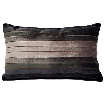 Carbon Stripes Textured Velvet Throw Pillow 12x19, with Polyfill Insert