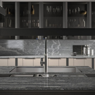Black, White and Natural Innovated Open Concept Kitchen