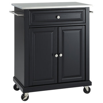 Stainless Steel Top Portable Kitchen Cart/Island, Black Finish